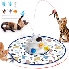 Interactive Cat Toy: 5 in 1 Automatic Toy White  4 Feathers  3 Poles