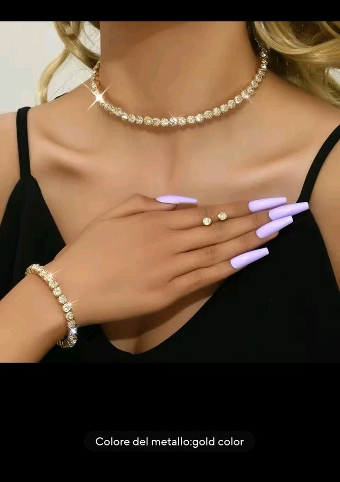 🔥Set Gioielli Cristalli Donna Orecchini Collana Bracciale Argento Oro Rose - Immagine 4 di 4