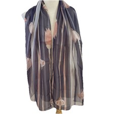 Vintage Floral Lightweight Scarf Rectangular 62X14" Gray Pink Made in Italy