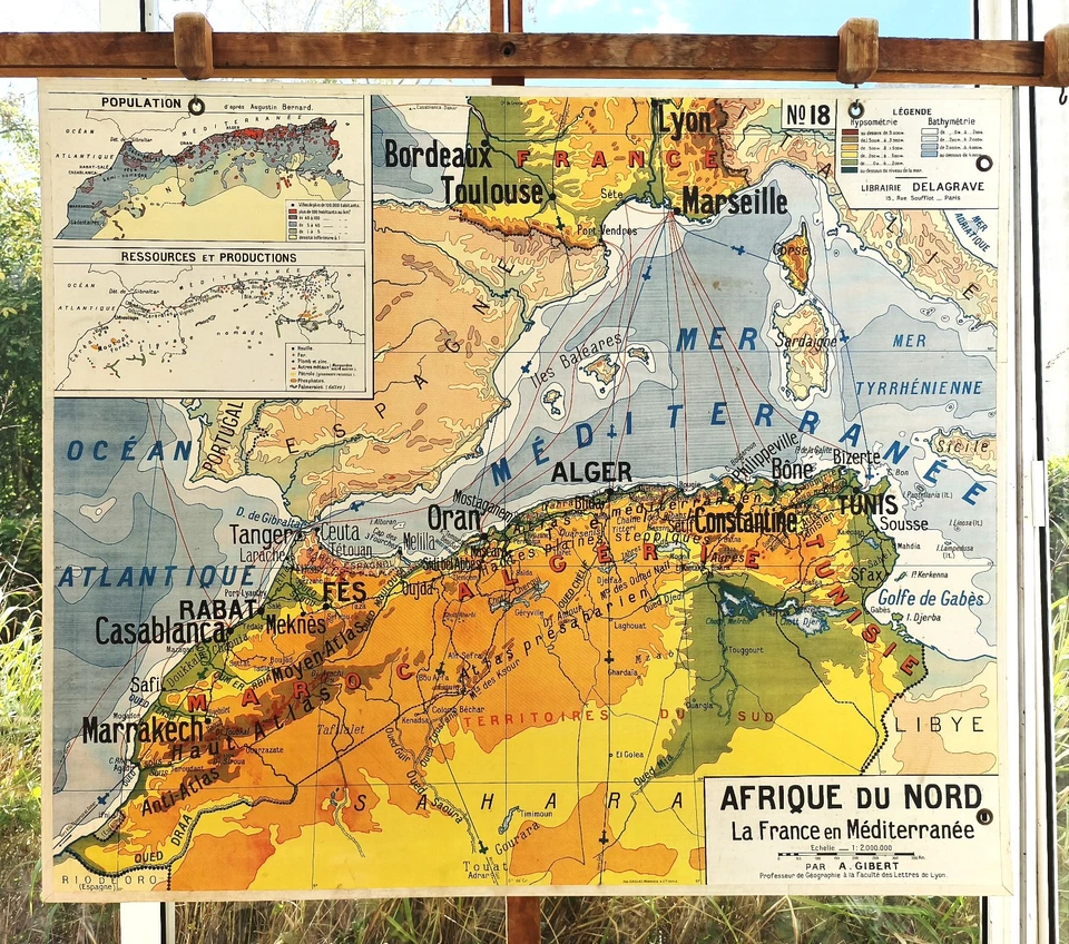 ancien carte scolaire géographie Delagrave 18 / 20 Afrique du Nord Indochine - Photo 2/2