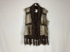 Cripple Creek Vest Med Brown Boho Faux Fur Mohair Knit Tassles Fringe Ranchwear