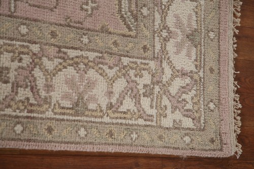 Light Pink Oushak Area Rug 5x8 Hand-knotted Wool Geometric Pattern Oriental Rug - Picture 13 of 20