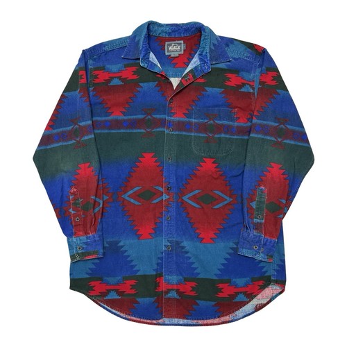 Vintage Woolrich Flannel Shirt L Aztec Southwest Blue Red Green Navajo Chamois