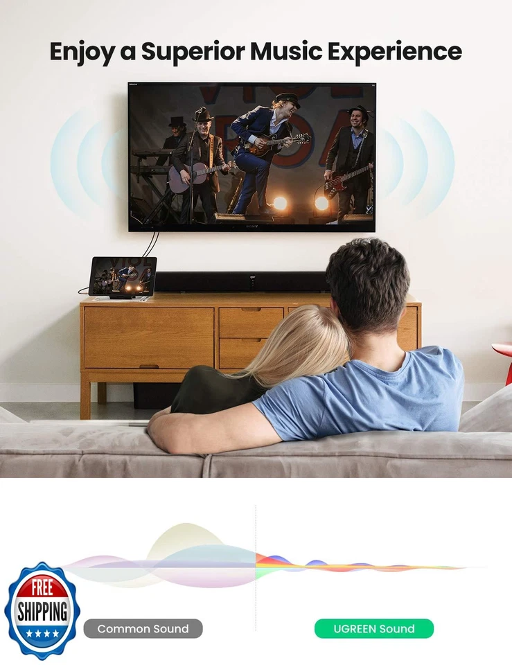 Adaptador de audio estéreo con cable RCA macho UGREEN de 3,5 mm a 2 machos sonido Hi-Fi trenzado auxiliar Foto 3 de 4