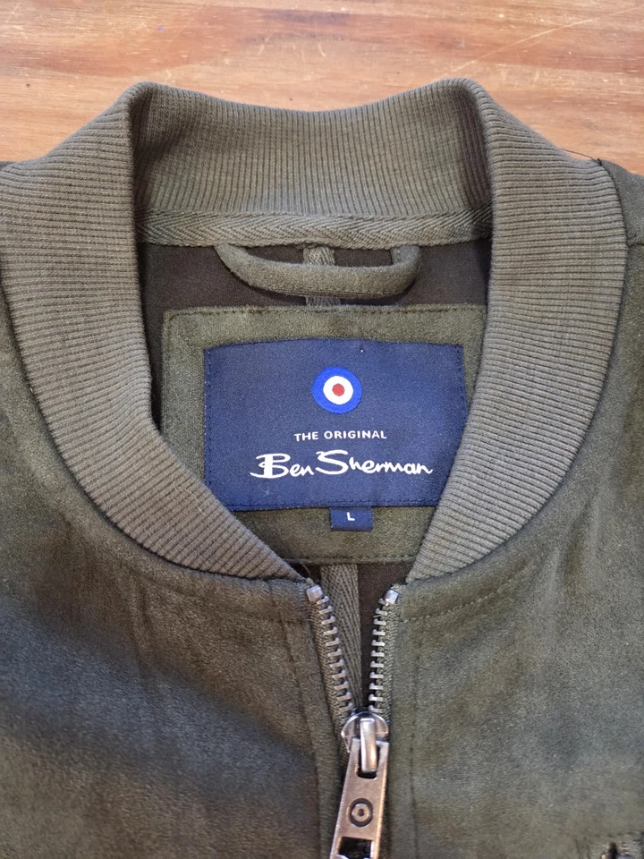 Hombres Ben Sherman Bomber Verde Imitación Gamuza Cremallera Talla Grande Chaqueta  Foto 3 de 4