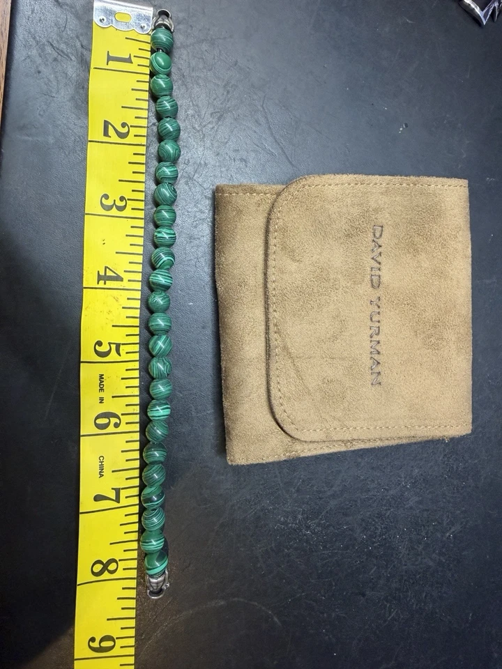 "Brazalete de cuentas espirituales de malaquita DAVID YURMAN 8 mm plata 925 8,5"" precio de venta sugerido por el fabricante 500 USD" Foto 2 de 4