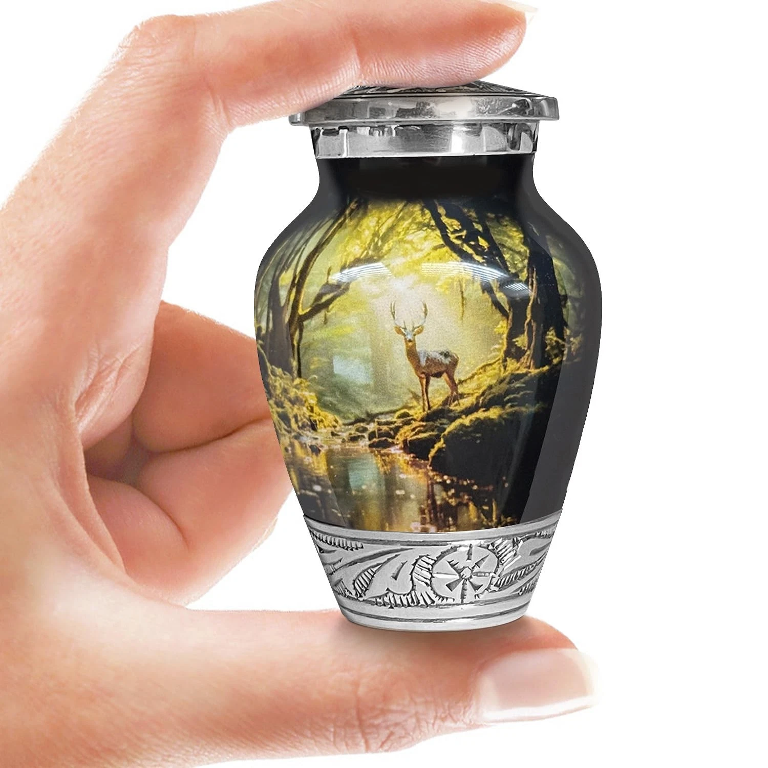 Deer Forest Urn for Human Ashes | Keepsake Handcrafted Funeral Small,