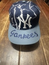 New York Yankees Lighting Spellout On Brim Baseball Hat Strap Back Cut Tags Rare