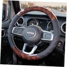 KAFEEK Wood Grain Steering Wheel Cover, Universal 15 Inch, Car Steering Wheel