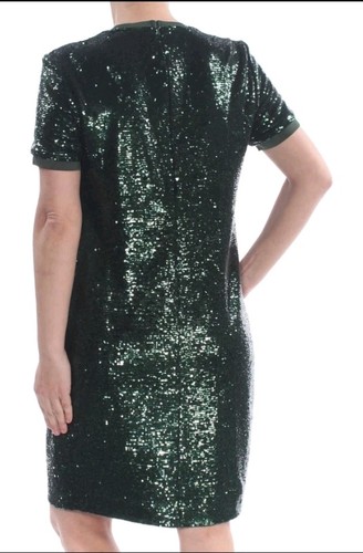 Ralph Lauren Bosque Verde Lentejuelas Cambio Vestido Camiseta Adornado Talla 14 - Imagen 4 de 12