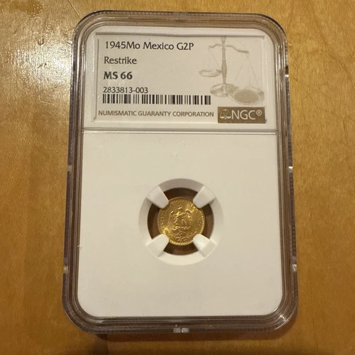 Mexico 1945 Mo 2 Pesos Gold Coin  NGC MS66 The most RARE coin of the DOS PESOS