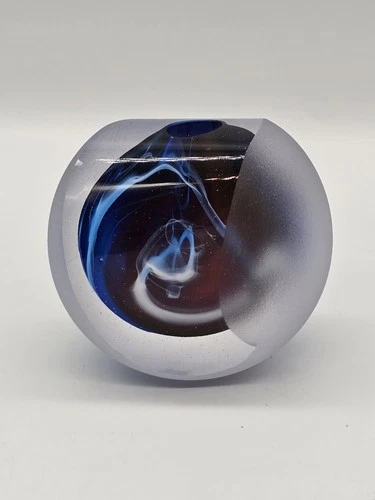 Vintage Pen Holder Paperweight Hand Blown Studio Art Glass Space Galaxy