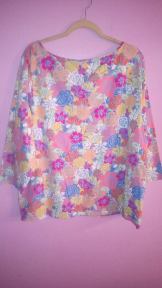 Top Talbots para mujer talla grande 3X multicolor cachemira floral manga 3/4 Foto 4 de 4