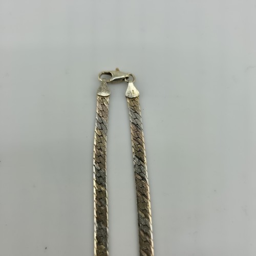 Sterling Silver Necklace 925 Tri Color Silver Gold Rose V Neck Chain 16 Vintage - Picture 5 of 11