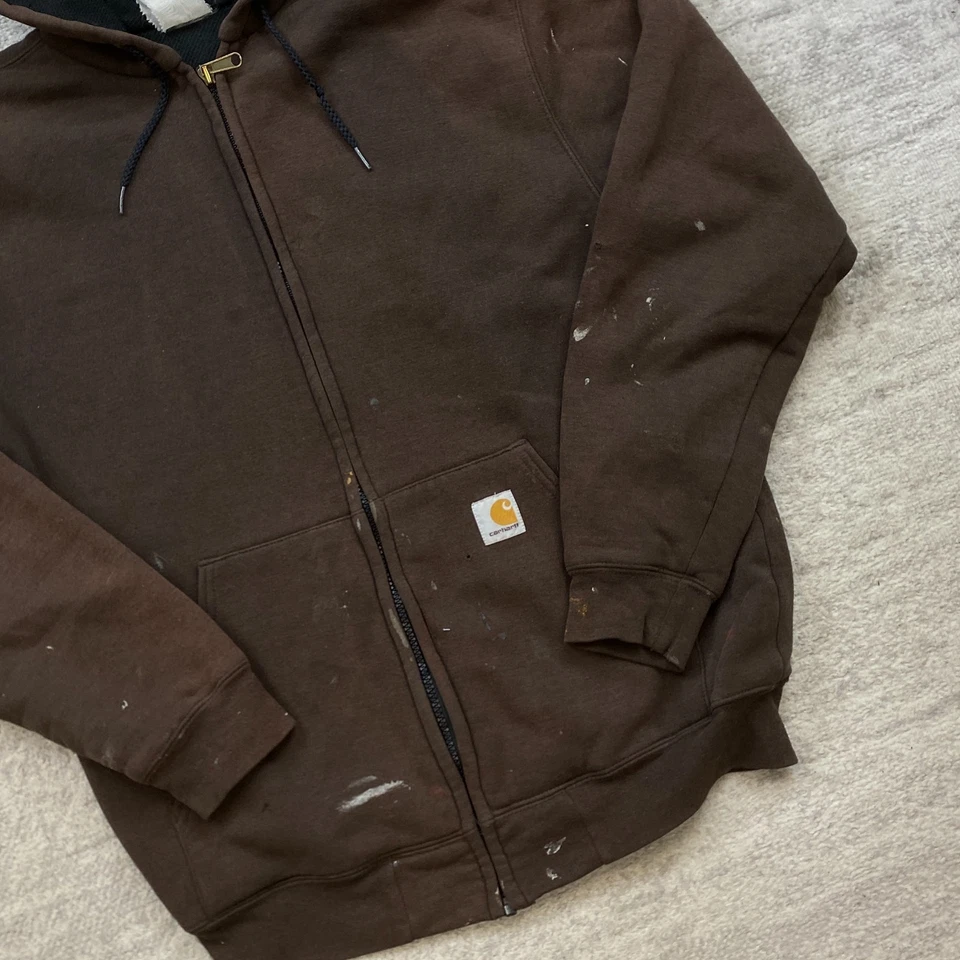 Carhartt J149 Thermal Lined Hoodie Medium Brown Outdoor Preppy Workwear Full Zip - Image 3 of 4