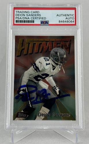 DEION SANDERS SIGNED AUTOGRAPHED 1997 TOPPS FINEST HITMEN #90 PSA/DNA 8064 - Picture 1 of 2