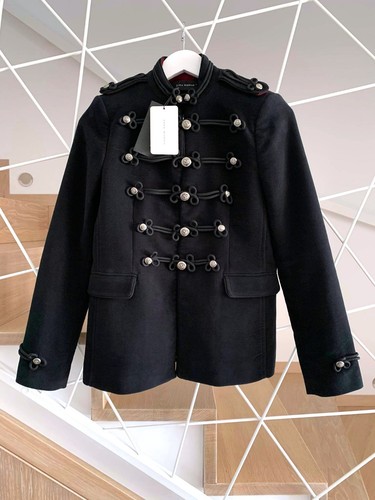 A723 ZARA VELVET BLACK BLAZER MOLESKIN TOGGLES MILITARY BUTTONS JACKET COAT - XS - Picture 15 of 17