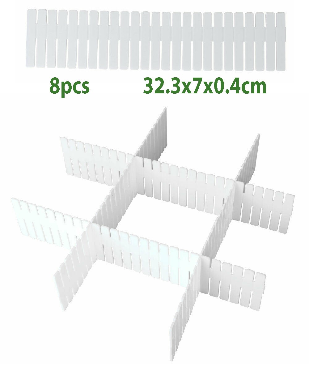 8 x Adjustable Drawer Dividers Organiser Socks Make Up DIY Plastic Separators UK