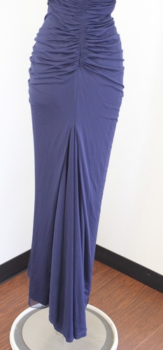 Tadashi Shoji Navy Blue Mesh Asymmetrical Neck Ruched Evening Formal Dress Sz XS - Picture 7 of 7