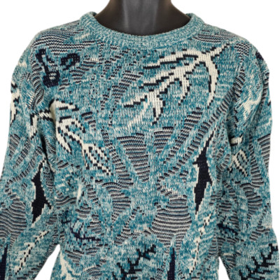 Vintage Gabrielle Sweater Womens Size Small Blue Teal Abstract Art