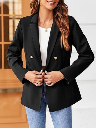 Women's Classic Buttons Slim Fitting Blazer Jacket Solid Color Casual Long Slee - Picture 6 of 16