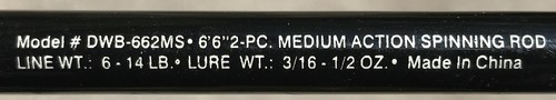 DAIWA D Force Bass Fishing Spinning Rod DWB 662MS Med 6'6" 2 pc - 6-14 lb Line - Picture 4 of 7