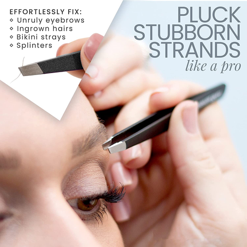 Tweezer Guru Tweezers for Eyebrows - 2 Pack Slant Tip Professional Stainless Ste - Picture 4 of 12
