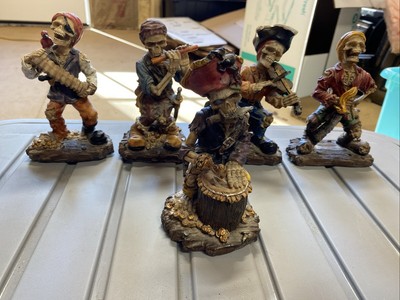 Lot Of 5 Vintage Skeleton Pirate Figures Hand painted 6inches Tall Pirate Band