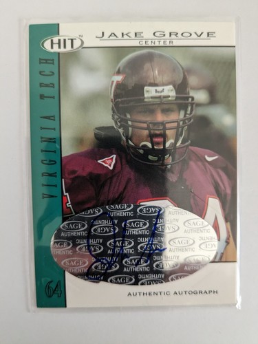 2004 Sage Hit Emerald Auto JAKE GROVE #A29 VIRGINIA TECH HOKIES - Picture 1 of 2