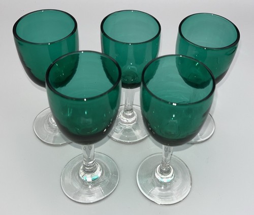 Antique English Victorian Bristol Green Wine Glass 12cm tall Set of 5 19th C - Picture 3 of 15