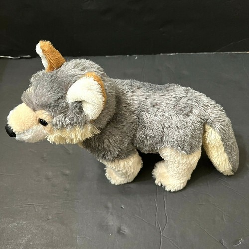 AURORA 12" WILY WOLF STUFFED ANIMAL DOG HUSKY STANDING PLUSH GREY TAN CUDDLY TOY - Picture 5 of 7