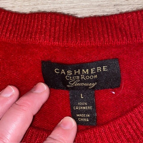 Cashmere Club Room Luxury Sweater Mens L Red 100% Pullover Crew Neck Classic - Picture 3 of 4
