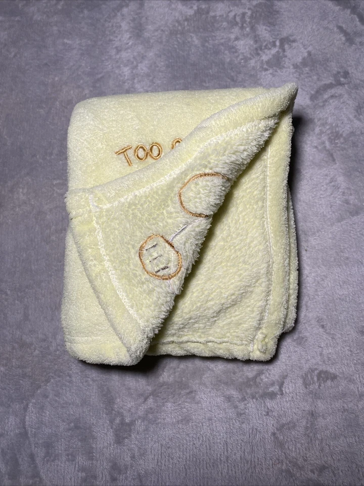 Yellow Baby Blanket Too Cute Puppy White Gray Dog Soft Fleece Security Lovey - Image 2 of 3