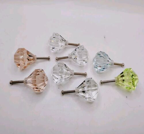 Cabinet Drawer Pulls Knobs Diamond Shape Faux Crystal Clear Pink Green Blue 8pcs