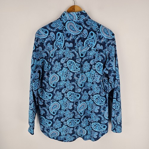 Ringers Western Shirt Mens Size M Blue Paisley Long Sleeve Button Up Semi Fitted - Picture 7 of 7
