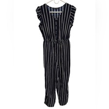 SHEIN White and Blue Jumpsuit with Defined Waistline