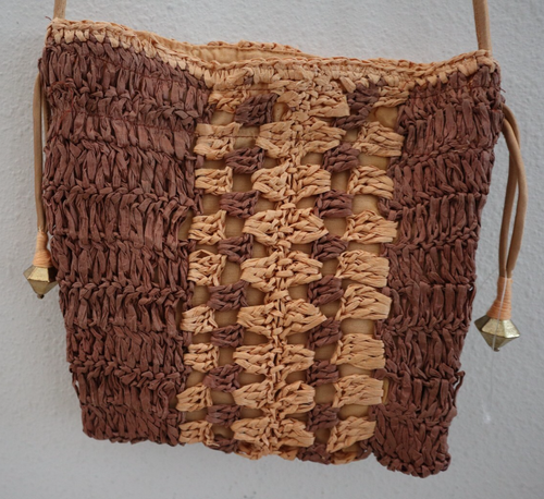 Free People Women's OS Peach/Brown Woven Drawstring Boho Heatwave Mini Bag - Picture 5 of 7