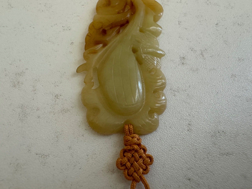 Chinese Jade or Mineral Pair Carvings Pendants of Fruit or Vegetable Silk Cord - Picture 6 of 19