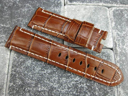 24 mm braunes Alligatorkorn Auslauf Lederarmband Uhrenarmband für Panerai BR - Bild 2 von 5