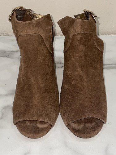 Johnston & Murphy Brown Suede Peep Toe Heeled Booties Women’s Size 8M - Picture 3 of 9