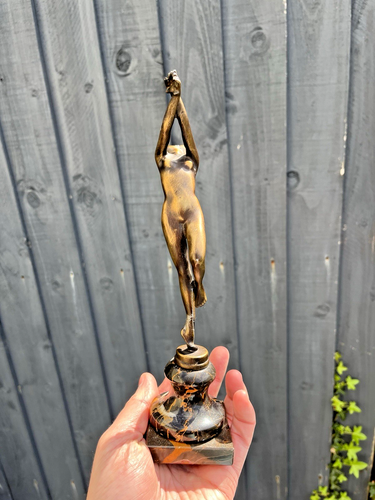Vintage Art Deco Stil Marmor Metall Akt Vivian Tänzer Skulptur nach Josef Lorenzl - Bild 3 von 16