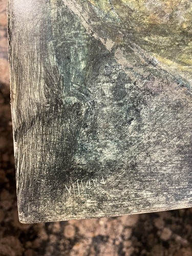 Mid Century Painting Ghost Horror 2 Females With Masks Signed Tile - Picture 7 of 8