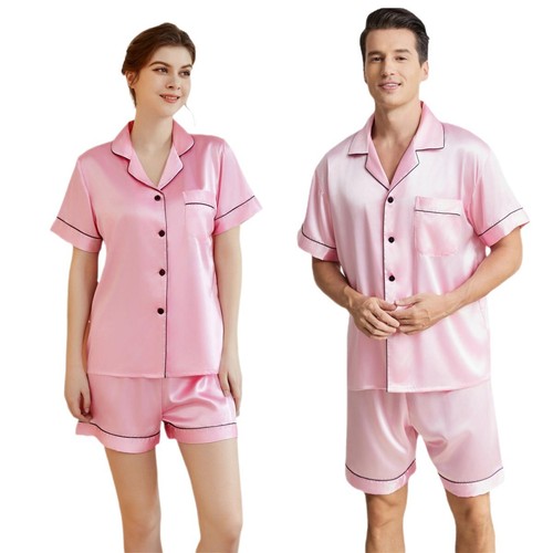 UK Couple Matching Luxury Satin Silk Pajamas Set Sleepwear Family Nightwear PJS - Picture 38 of 39