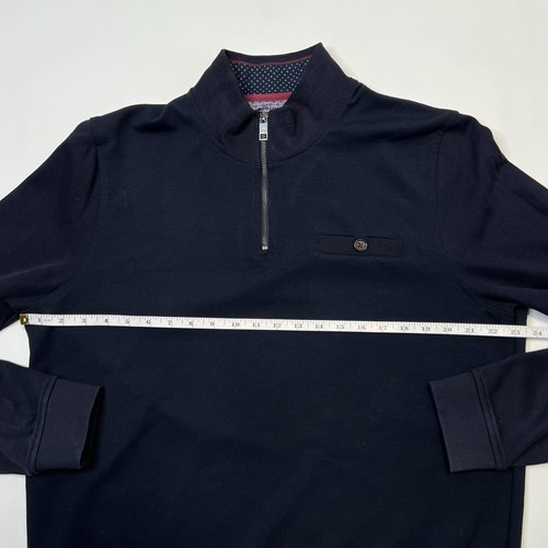 Ted Baker Pullover Herren Größe 6 Marineblau Viertelreißverschluss adrette lässige Sweatshirt - Bild 4 von 9