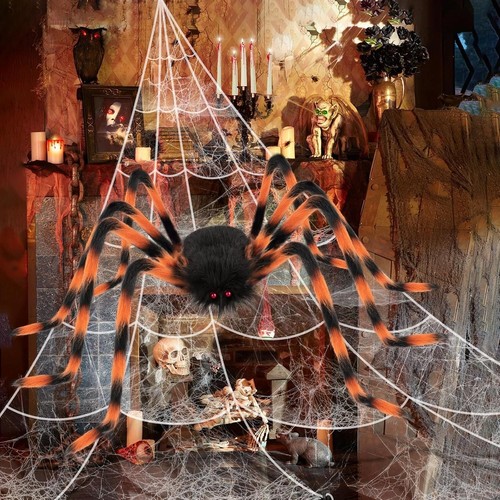 Spinnennetz 50cm mit 127cm Riesenspinne Halloween Horror Deko Dekoration B774 - Bild 6 von 7