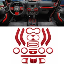 Red Interior Decor Trim Cover Kit For 2011-2017 Jeep Wrangler JK 18pcs Full Set