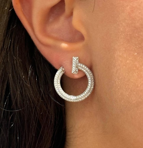 Genuine TIFFANY AND CO T1 Open Hoop Earrings Natural Diamonds 18K White Gold - 第 2/6 張圖片