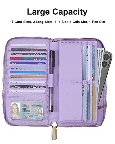 Para mujer Billetera de Cuero RFID Bloqueo Cartera Tarjeta de Crédito Bolso CH Púrpura Claro - Imagen 2 de 6