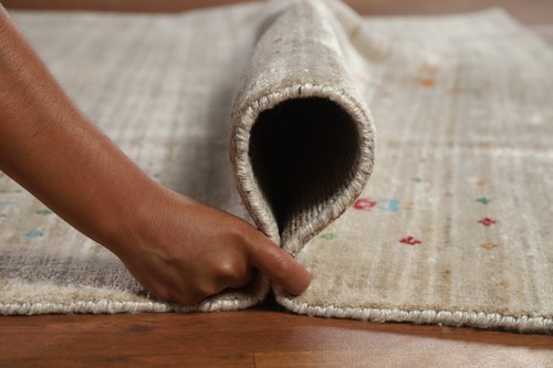 Alfombra única vibrante para sala de estar beige hecha a mano Gabbeh 6x9 pies - Imagen 16 de 20