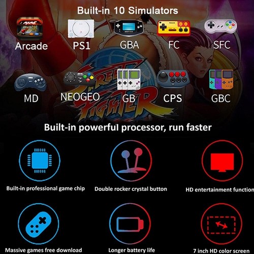 X12 Plus Handheld Spielkonsole 3000 Spiele 7" Kinder Video Retro Game Consoles - Bild 10 von 24